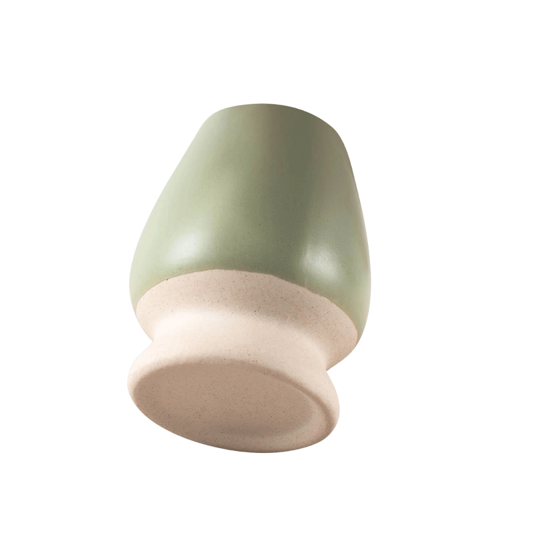 Pisztáciazöld kerámia matcha tál és chasen tartó - Image 5