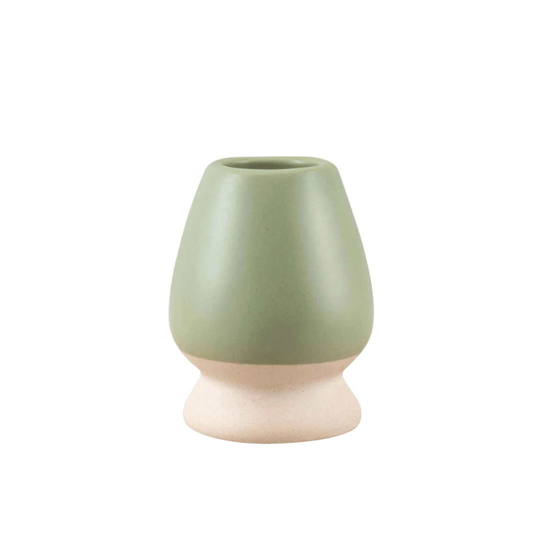 Pisztáciazöld kerámia matcha tál és chasen tartó - Image 4